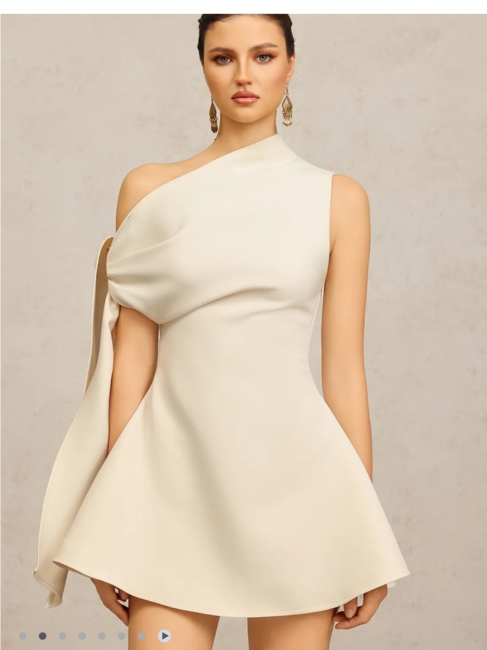 One-Shoulder Cream Mini Dress